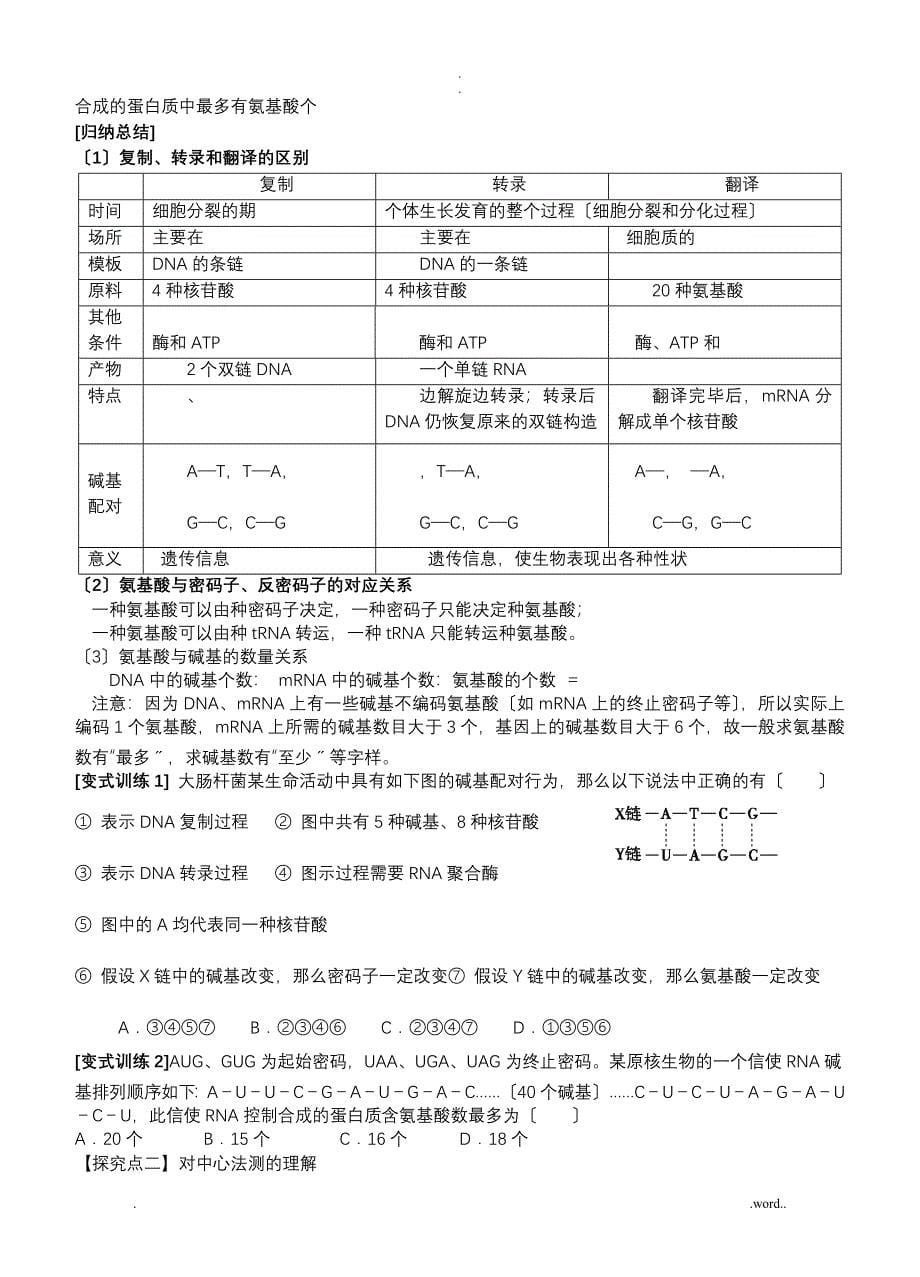 基因的表达学案及答案_第5页