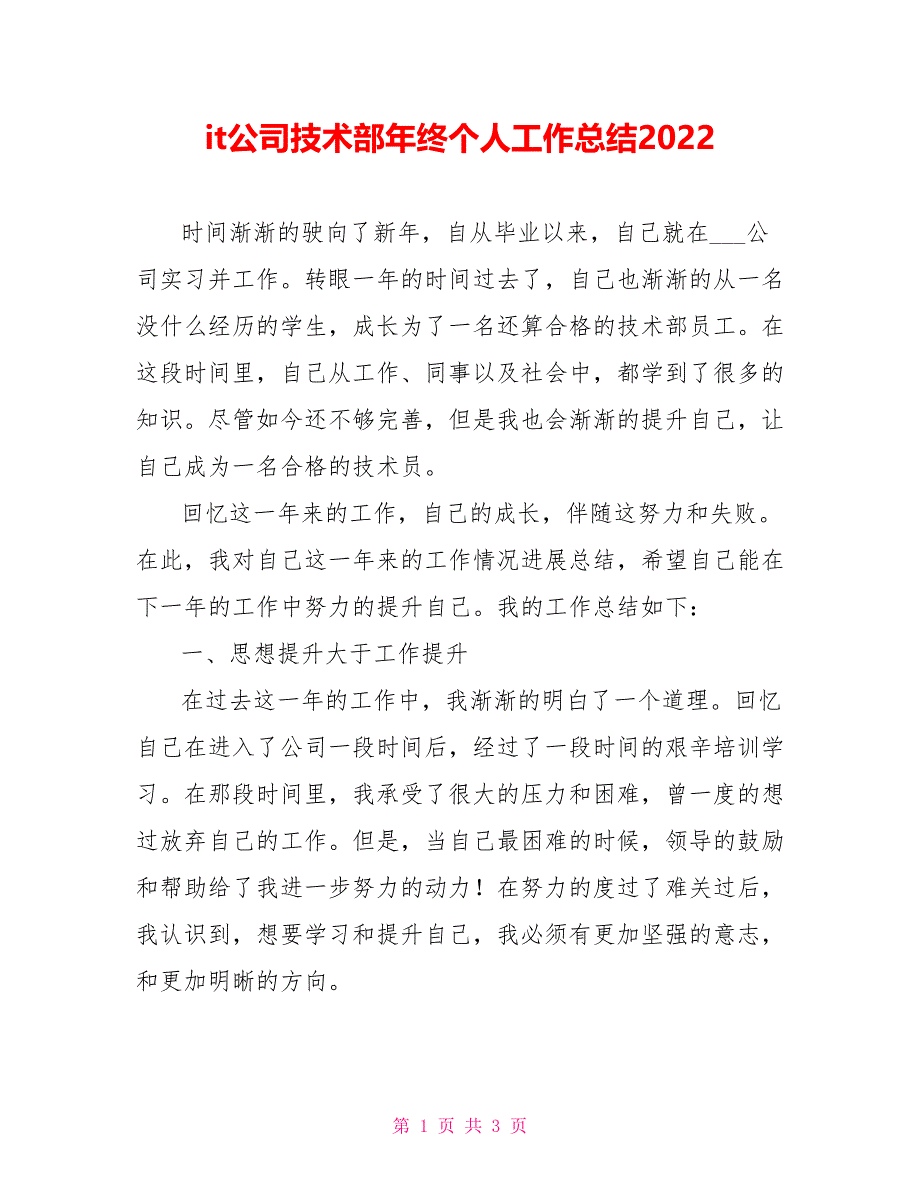 it公司技术部年终个人工作总结2022_第1页