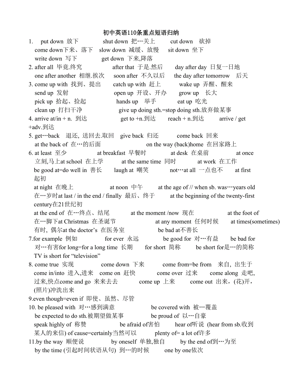 江苏中考英语110条重点短语归纳(共7页)_第1页