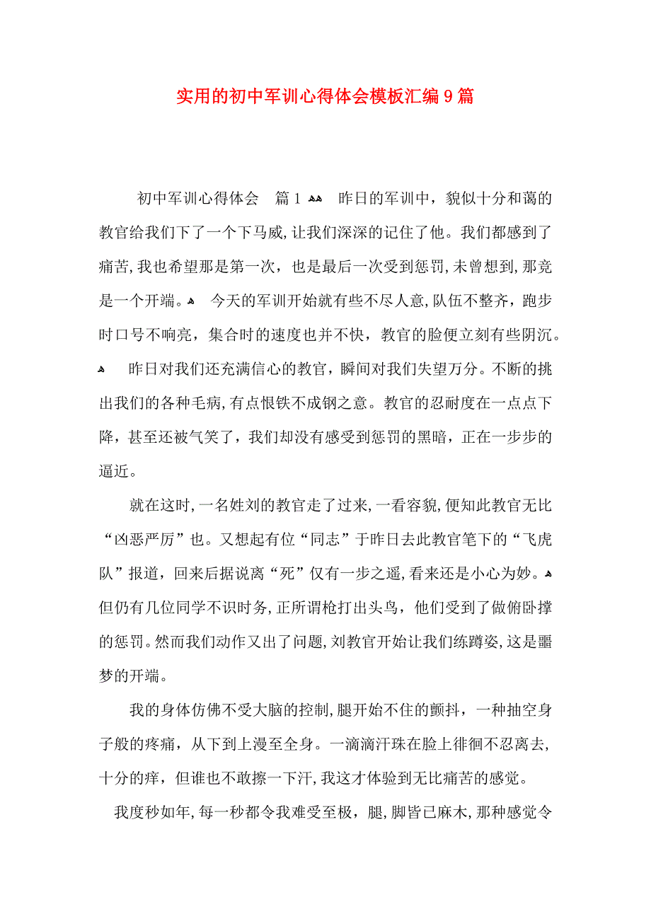 实用的初中军训心得体会模板汇编9篇_第1页