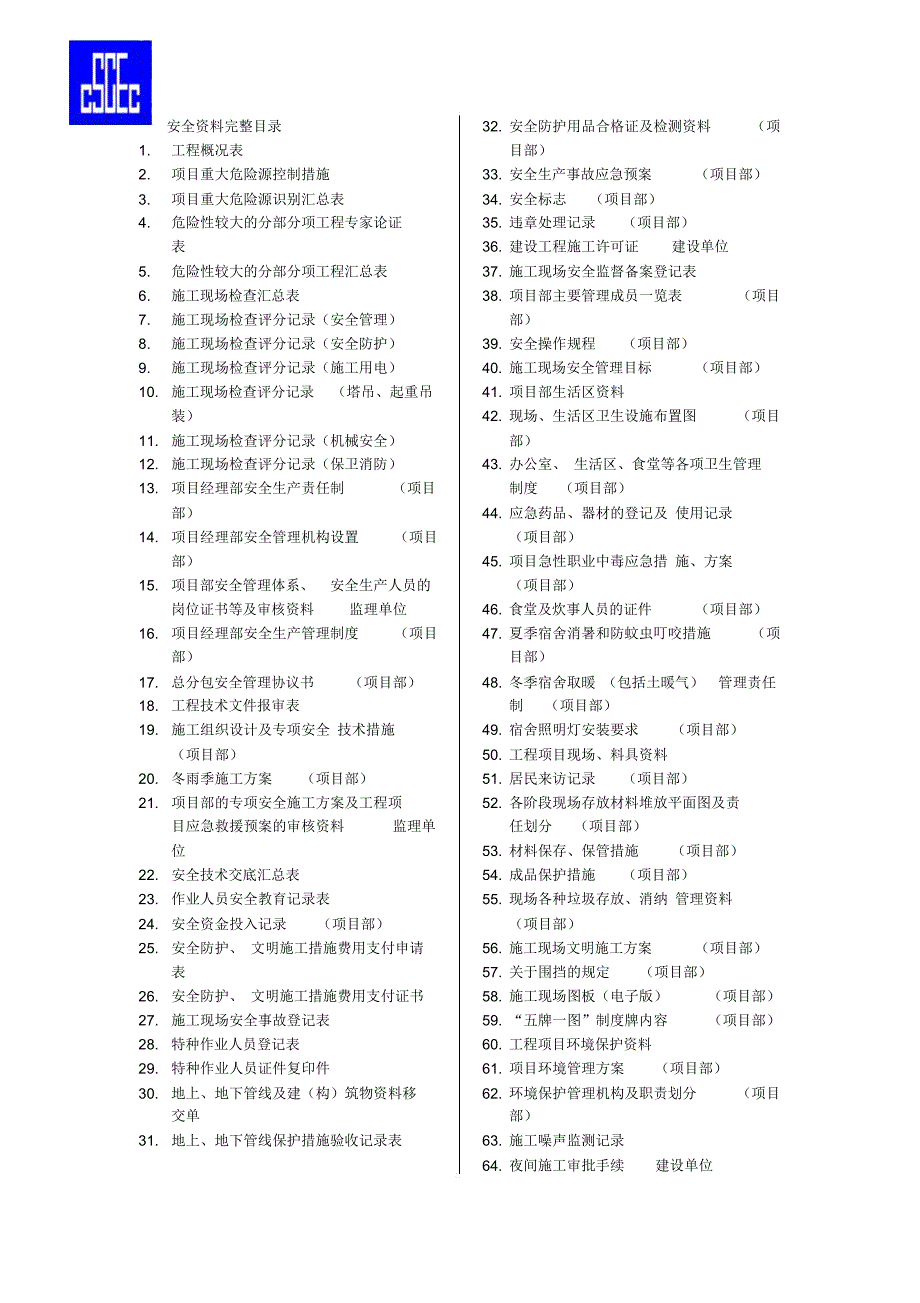 项目部安全资料目录大全_第1页