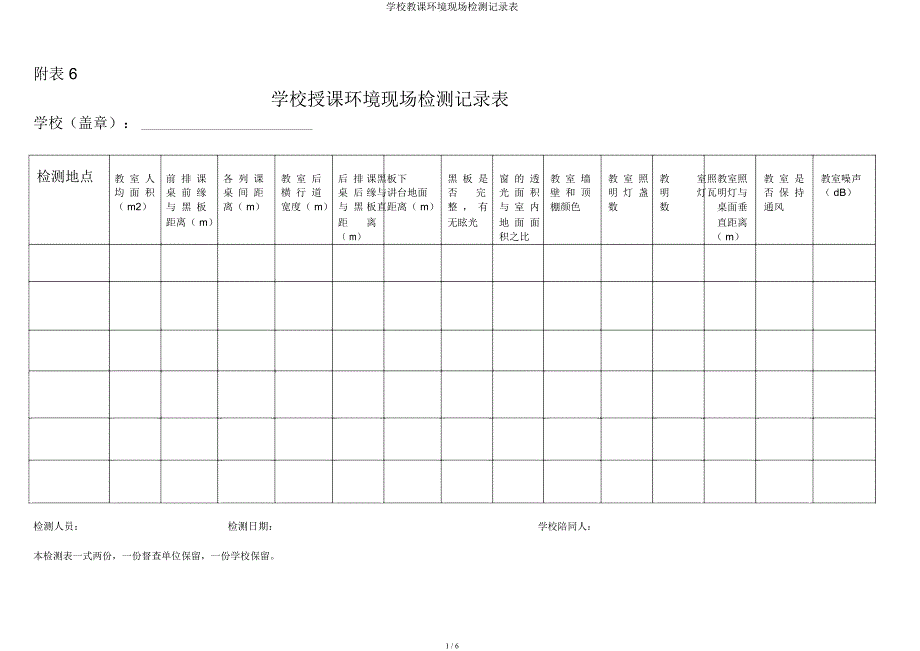 学校教学环境现场检测记录表.docx_第1页