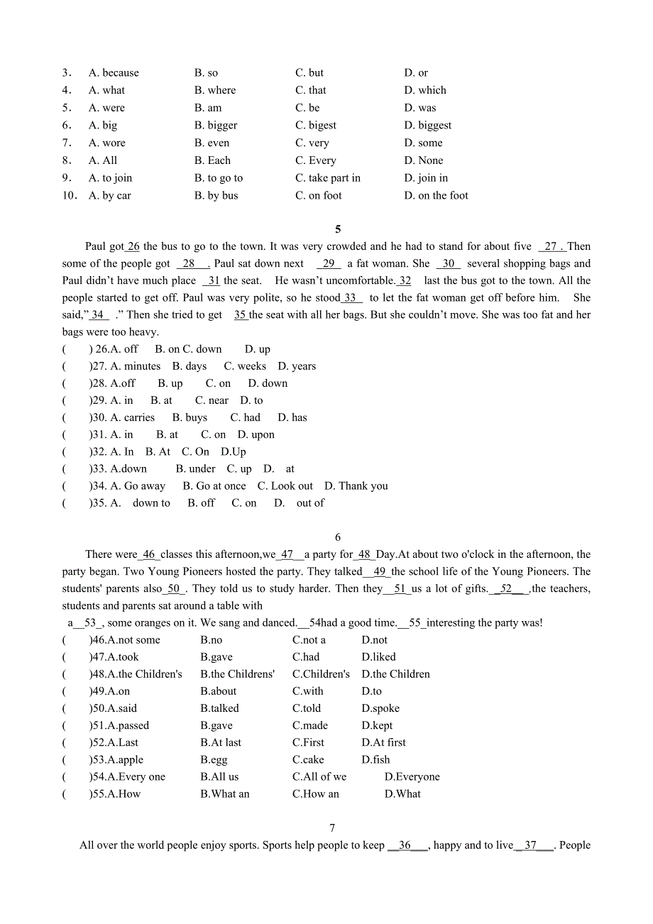 新人教版八年级上册英语完形填空专项练习(含答案)_第3页