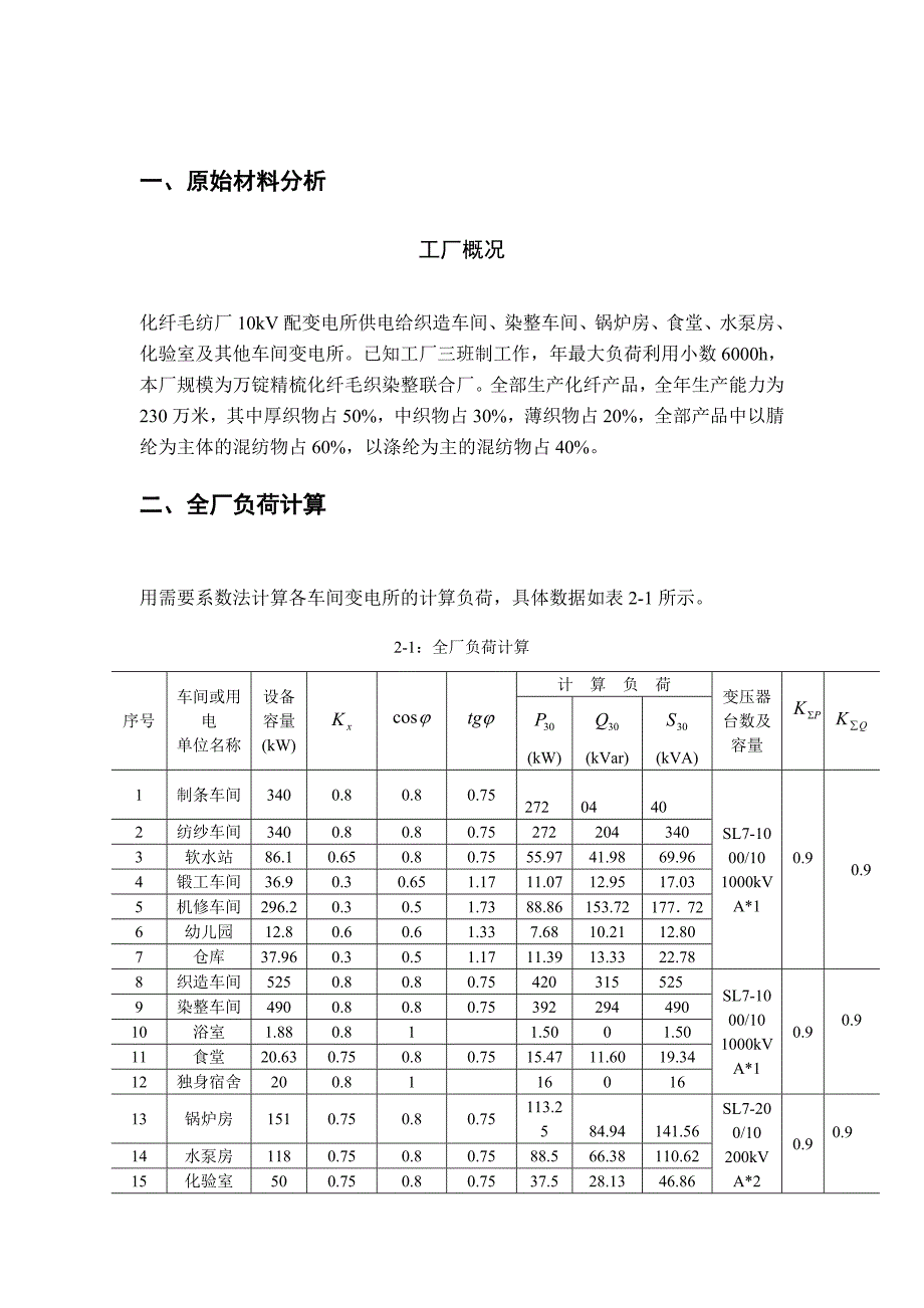 某化纤毛纺织厂全厂总配变电所及配电系统设计_第4页