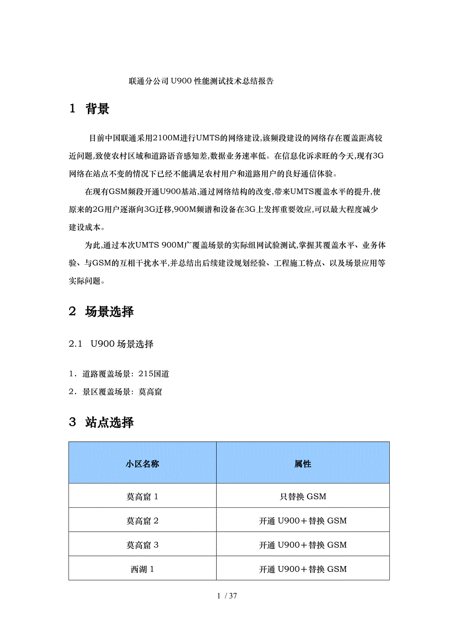 甘肃联通酒泉分公司U900性能测试技术总结报告V13_第1页