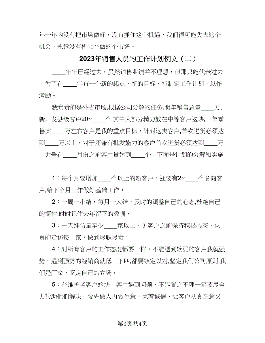 2023年销售人员的工作计划例文（2篇）.doc_第3页