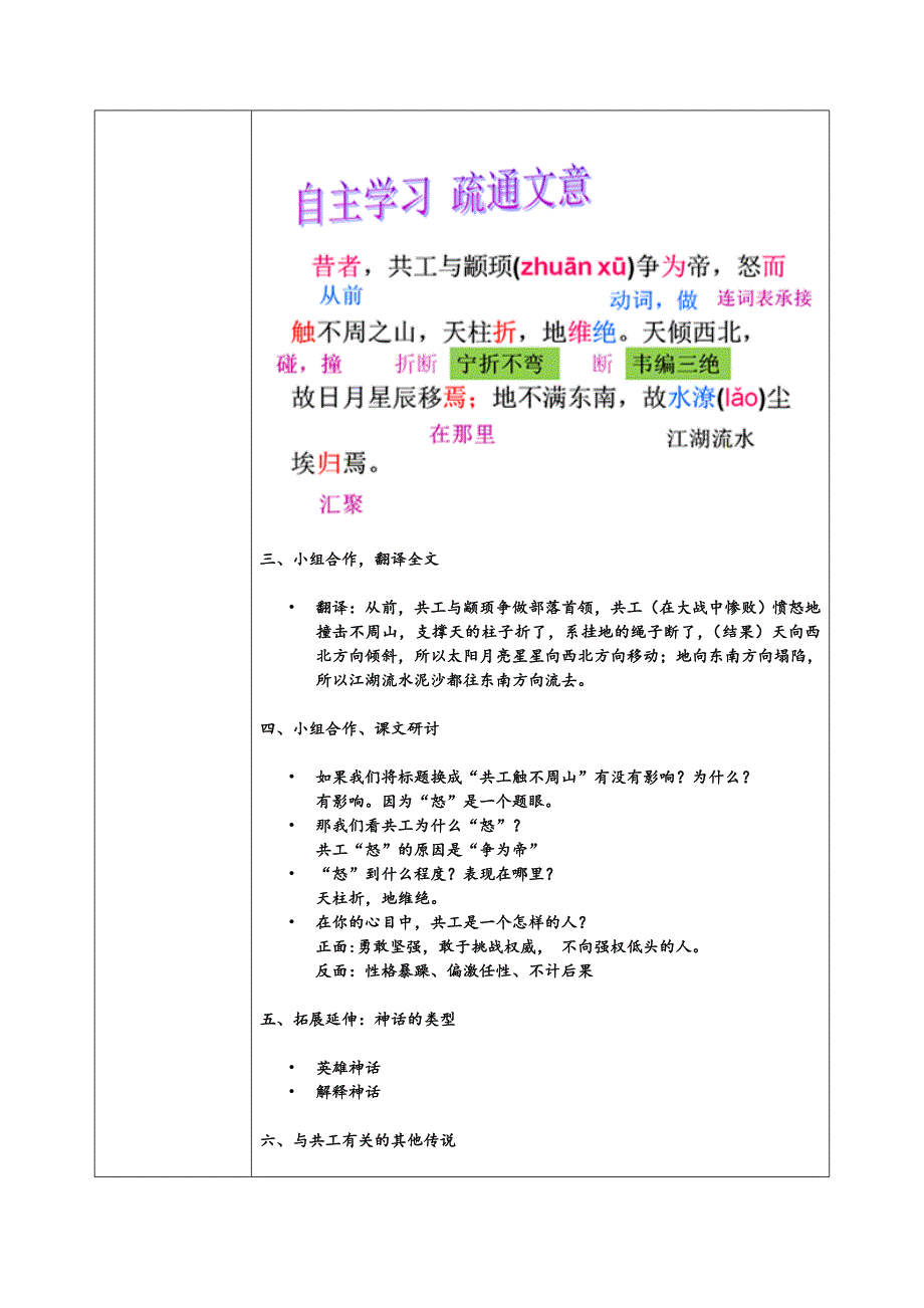 人教版七年级语文下册五单元阅读25短文两篇共工怒触不周山研讨课教案21_第2页