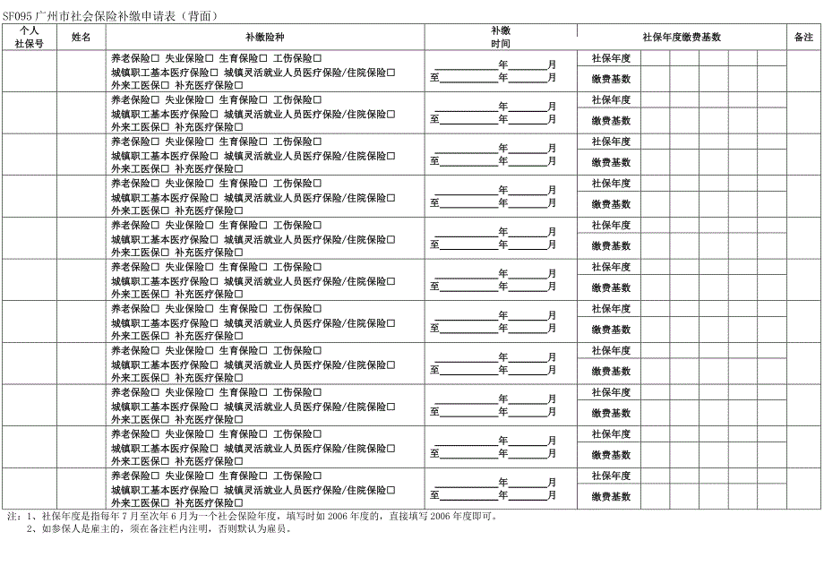 《广州市社会保险费补缴申请表》_第2页