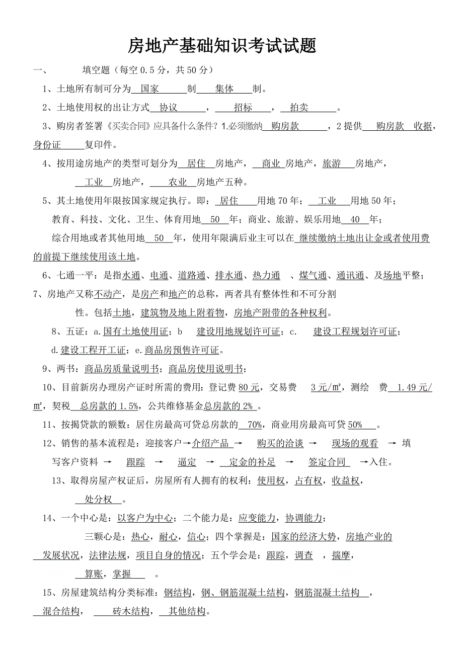 空白房地产基础知识考试试题_第1页