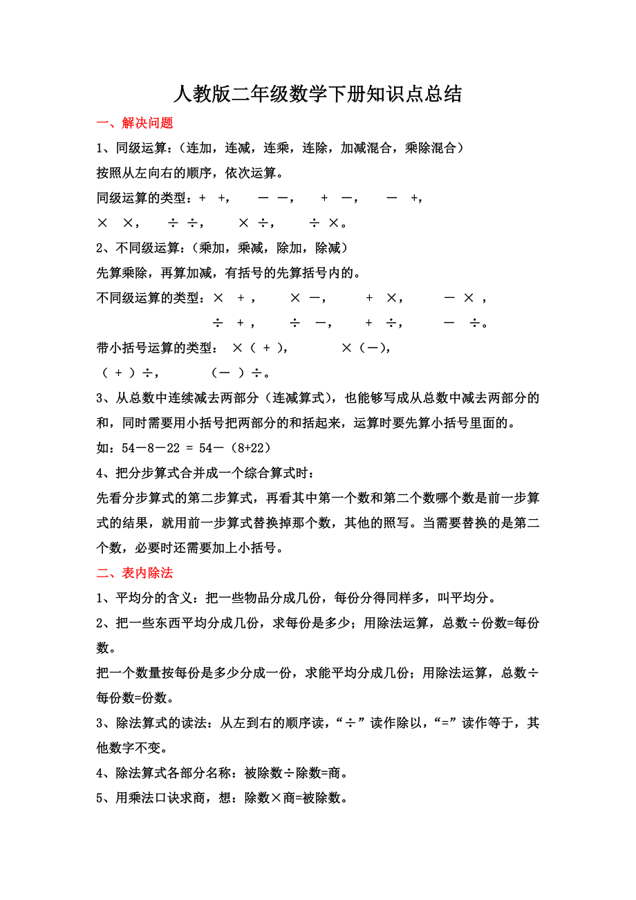 人教版二年级数学下册知识点总结.doc_第1页