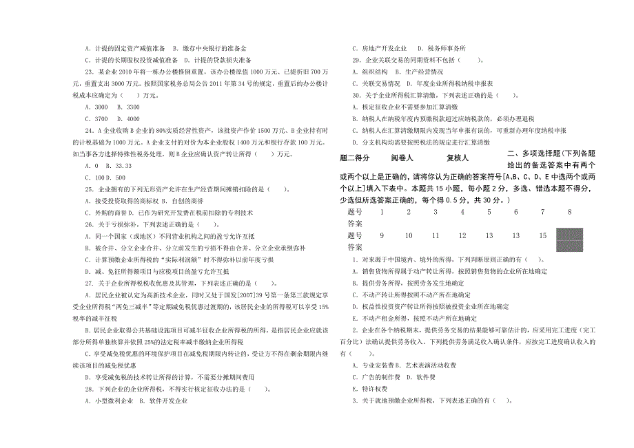 市局选拔企业所得税业务知识试题_第3页