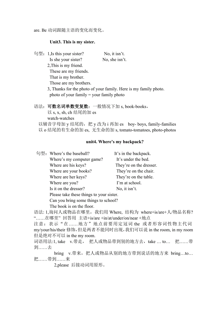 七年级英语上册复习提纲_第2页