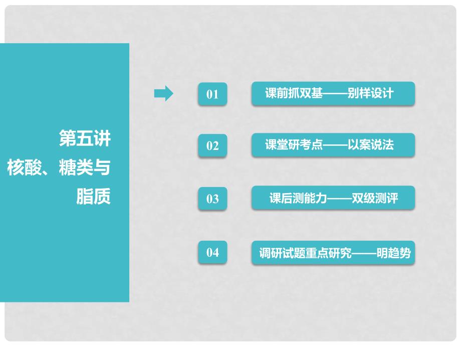 高考生物一轮复习 第一部分 分子与细胞 第一单元 细胞及其分子组成 第五讲 核酸、糖类与脂质课件_第1页