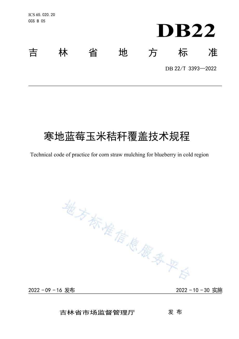 DB22_T 3393-2022寒地蓝莓玉米秸秆覆盖技术规程_第1页