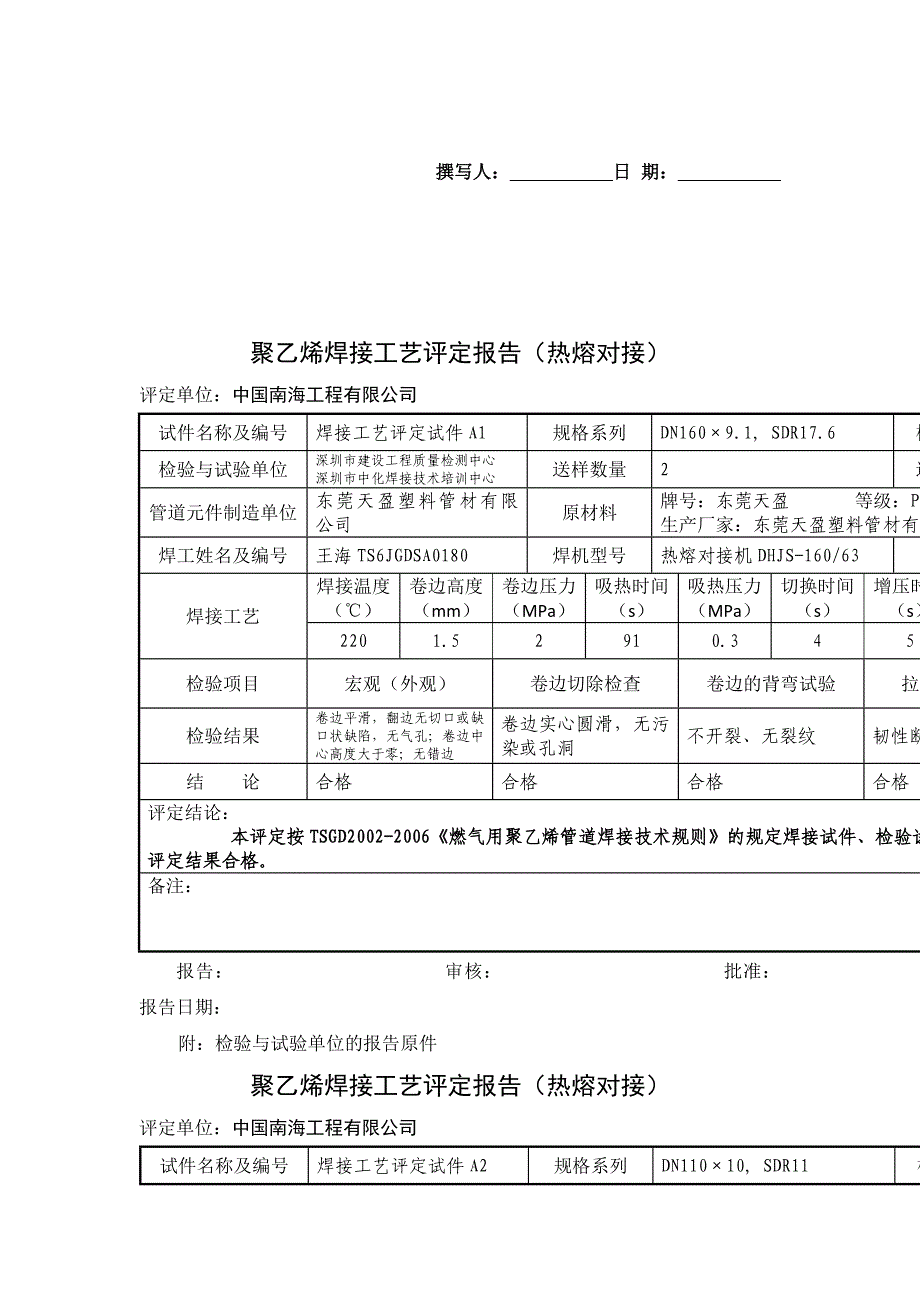 PE管道焊接工艺评定报告_第1页