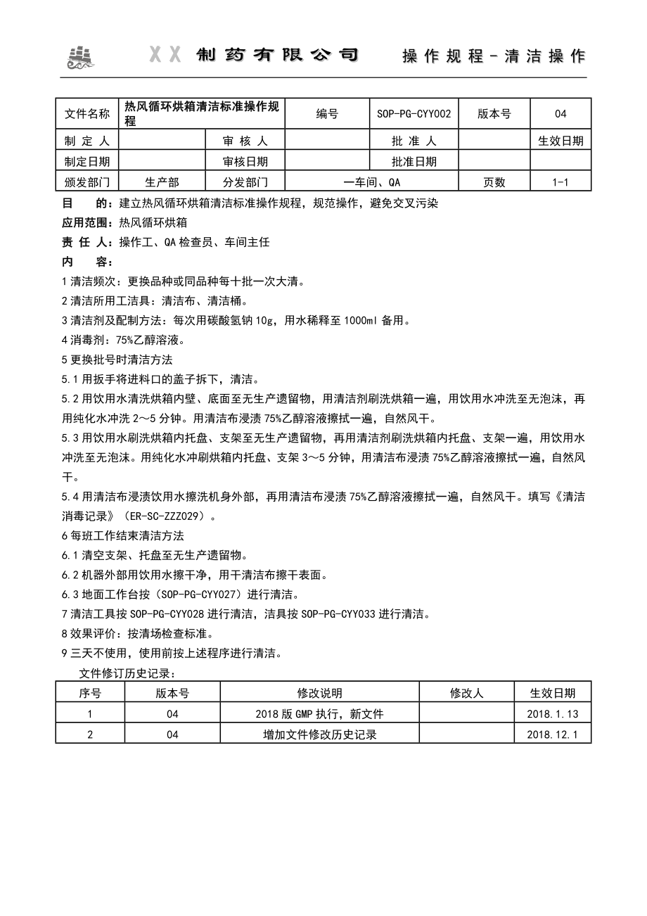 XX药业有限公司固体制剂清洁SOP(2019)_第4页