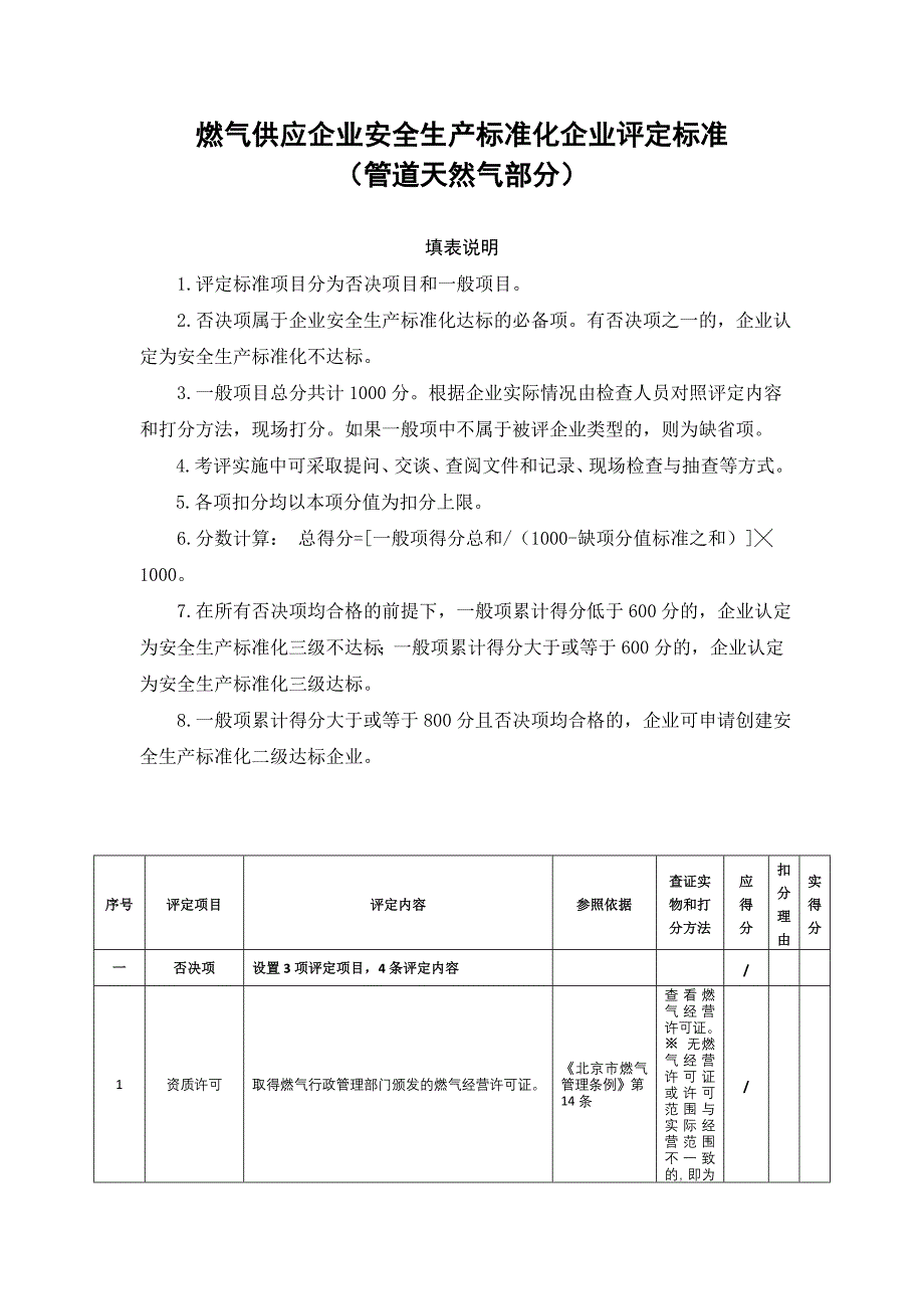 燃气供应企业安全生产标准化企业评定标准管道天然气部分(参考范本)_第1页