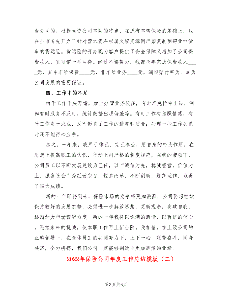 2022年保险公司年度工作总结模板_第3页