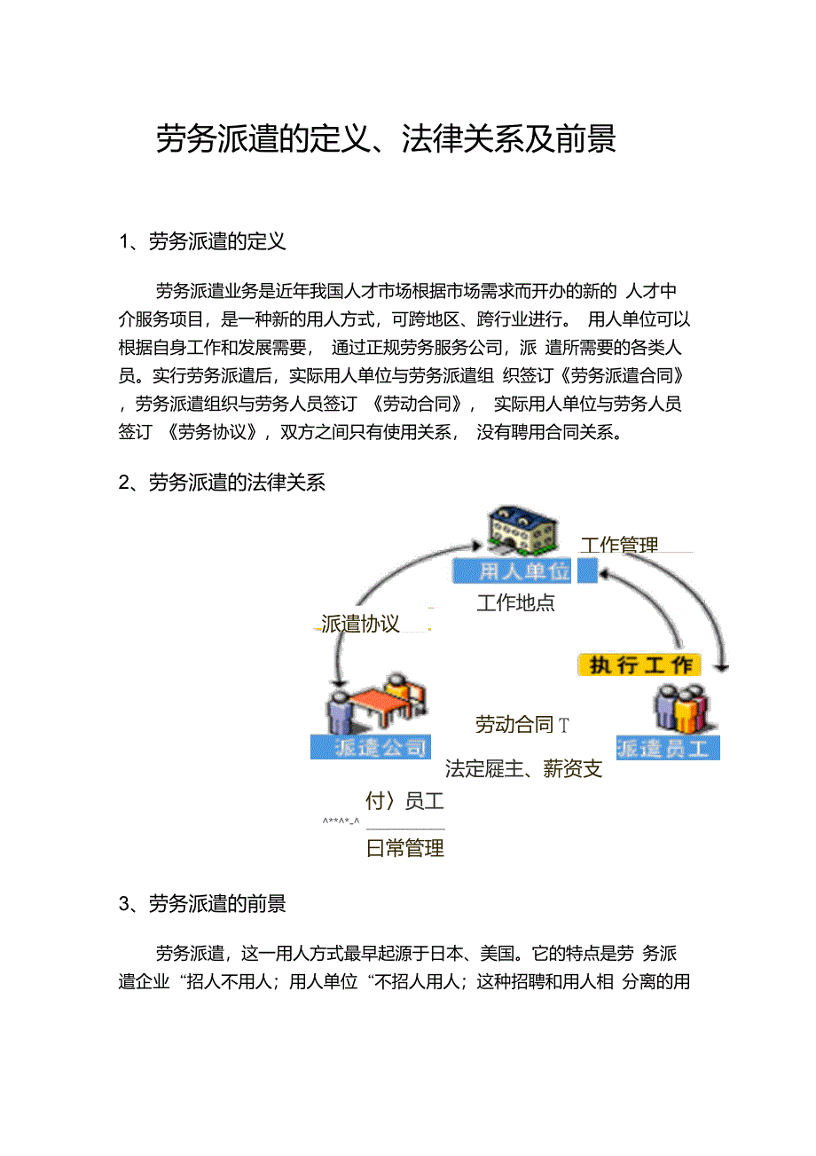 劳务派遣的定义、法律关系及前景重点_第1页