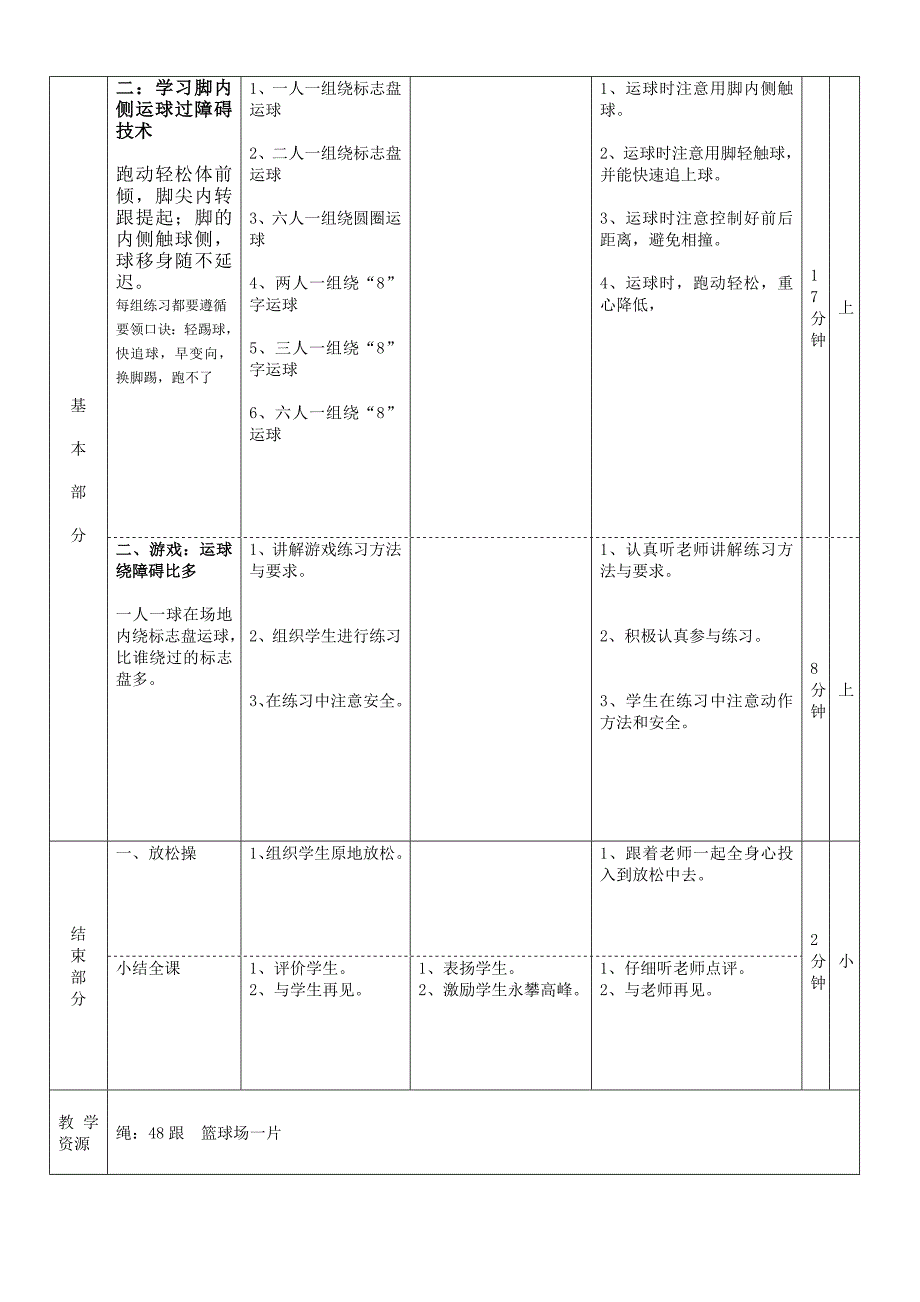 五年级水平三脚内侧运球过障碍教案_第2页