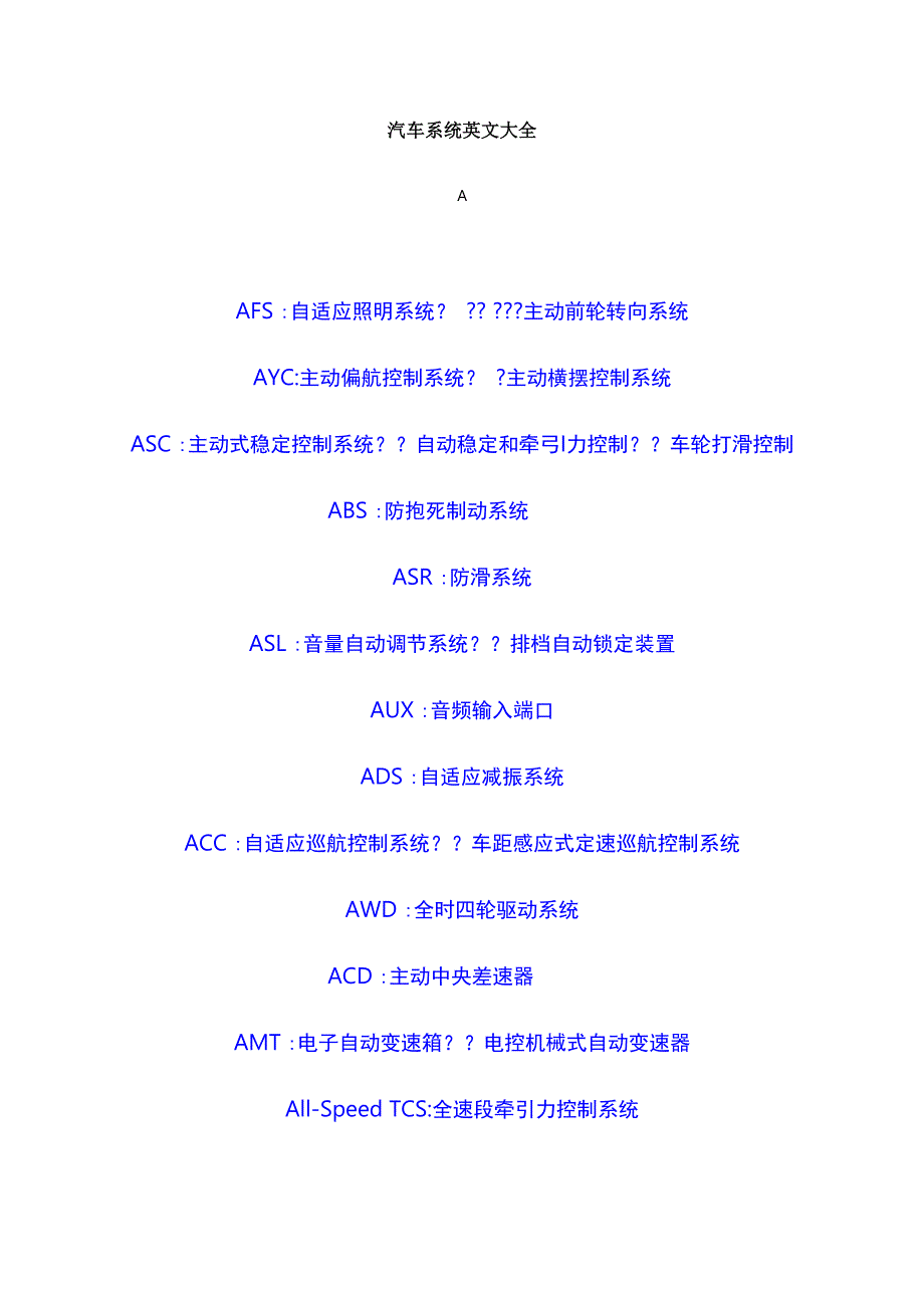 汽车系统英文缩写大全_第1页