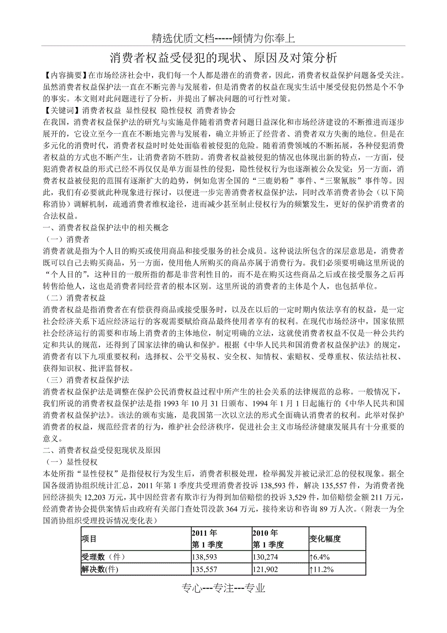 消费者权益受侵犯的现状、原因及对策分析_第1页