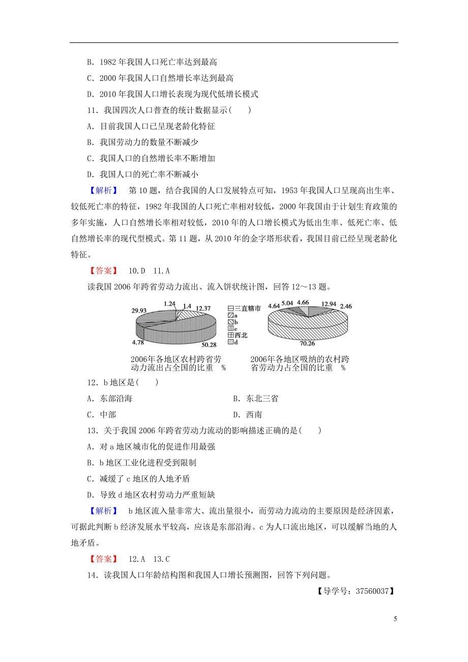 教师用书2016-2017学年高中地理第1单元人口与地理环境单元活动学业分层测评鲁教版必修2_第5页