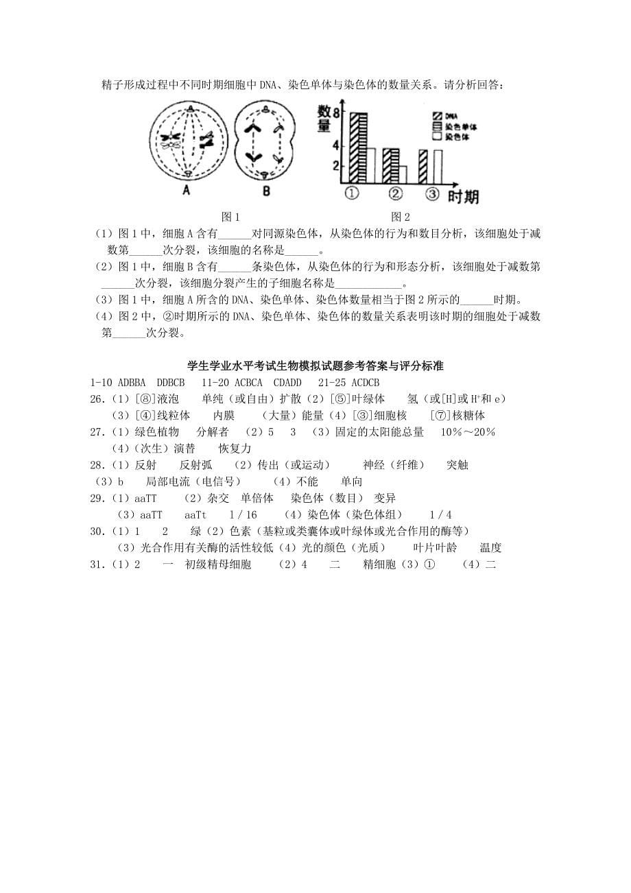 2022年高中学业水平测试模拟生物试题（新人教版必修1）（7）含答案_第5页