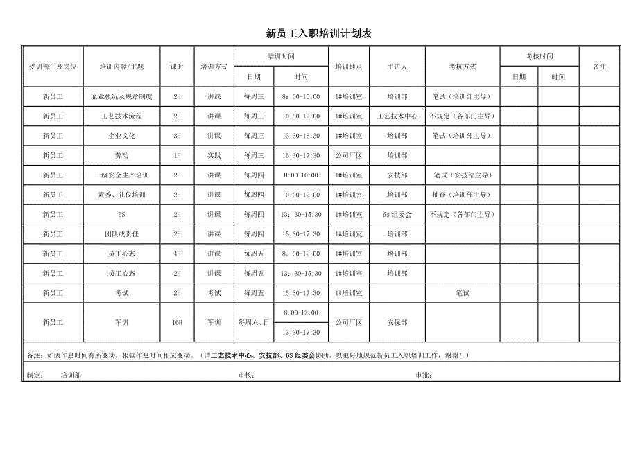 新员工入职培训课程表_第1页