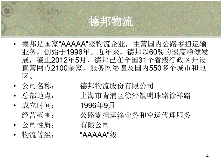 德邦物流公司概括PPT演示文稿_第4页