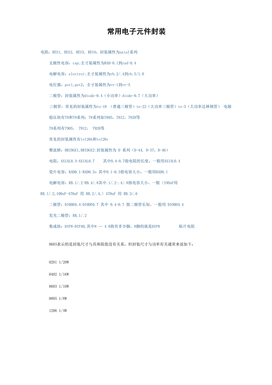 常用电子元件封装及尺寸_第1页