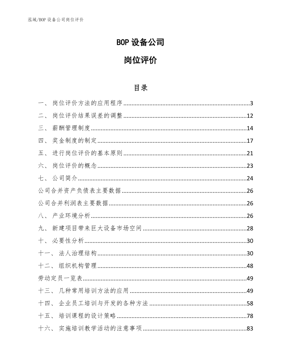 BOP设备公司岗位评价_第1页