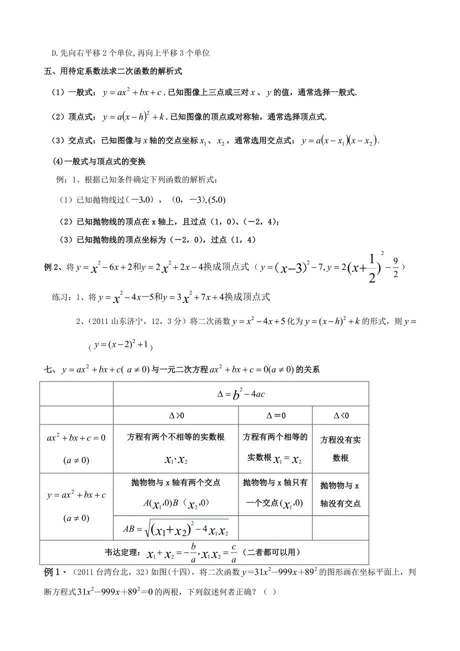 二次函数知识点总结及相关典型题目(教师用)_第3页