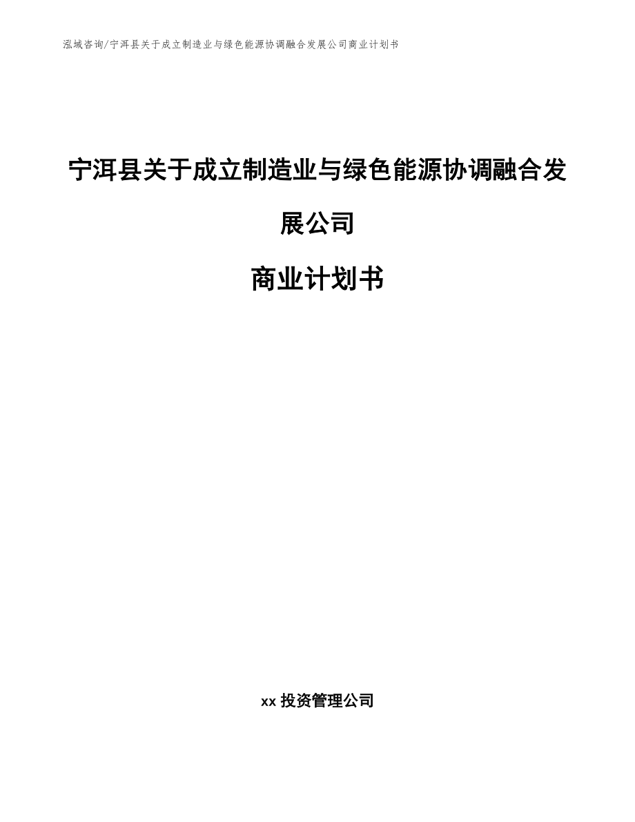 宁洱县关于成立制造业与绿色能源协调融合发展公司商业计划书【参考范文】_第1页