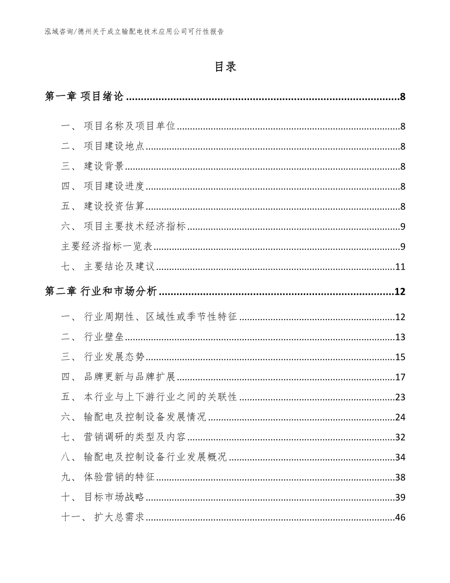 德州关于成立输配电技术应用公司可行性报告【模板】_第1页