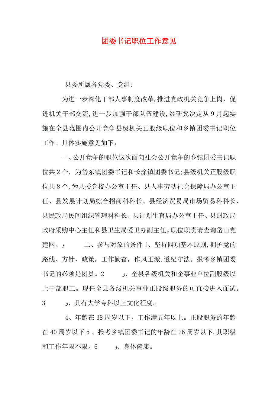 团委书记职位工作意见_第1页