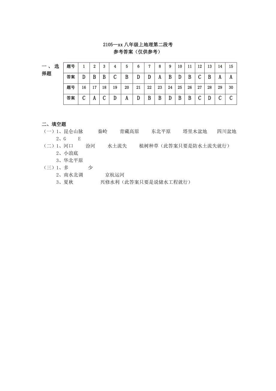 八年级上学期第二次段考地理试卷_第5页