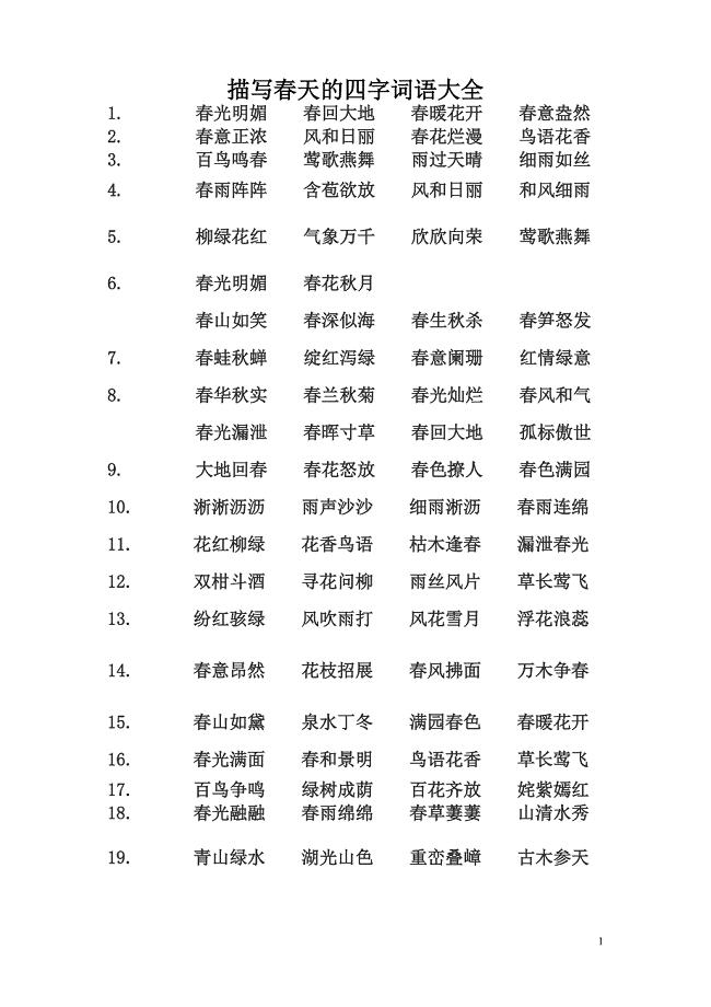 描写春天的四字词语