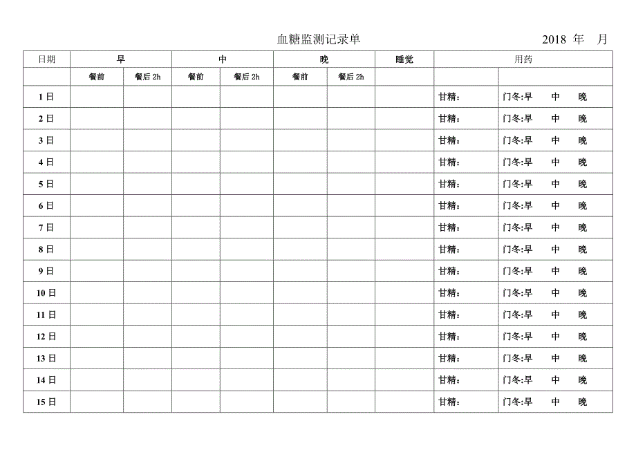 糖尿病血糖记录表全_第1页