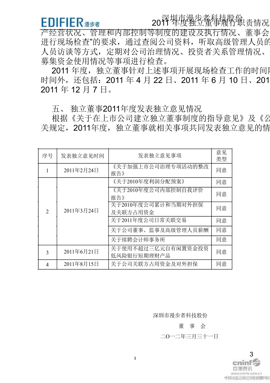 漫步者：度独立董事履行职责情况报告_第3页