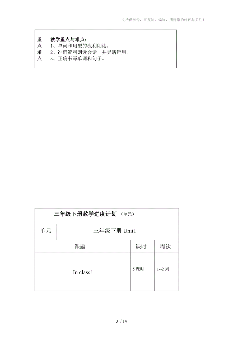 译林版小学英语3B教学计划单元计划_第3页