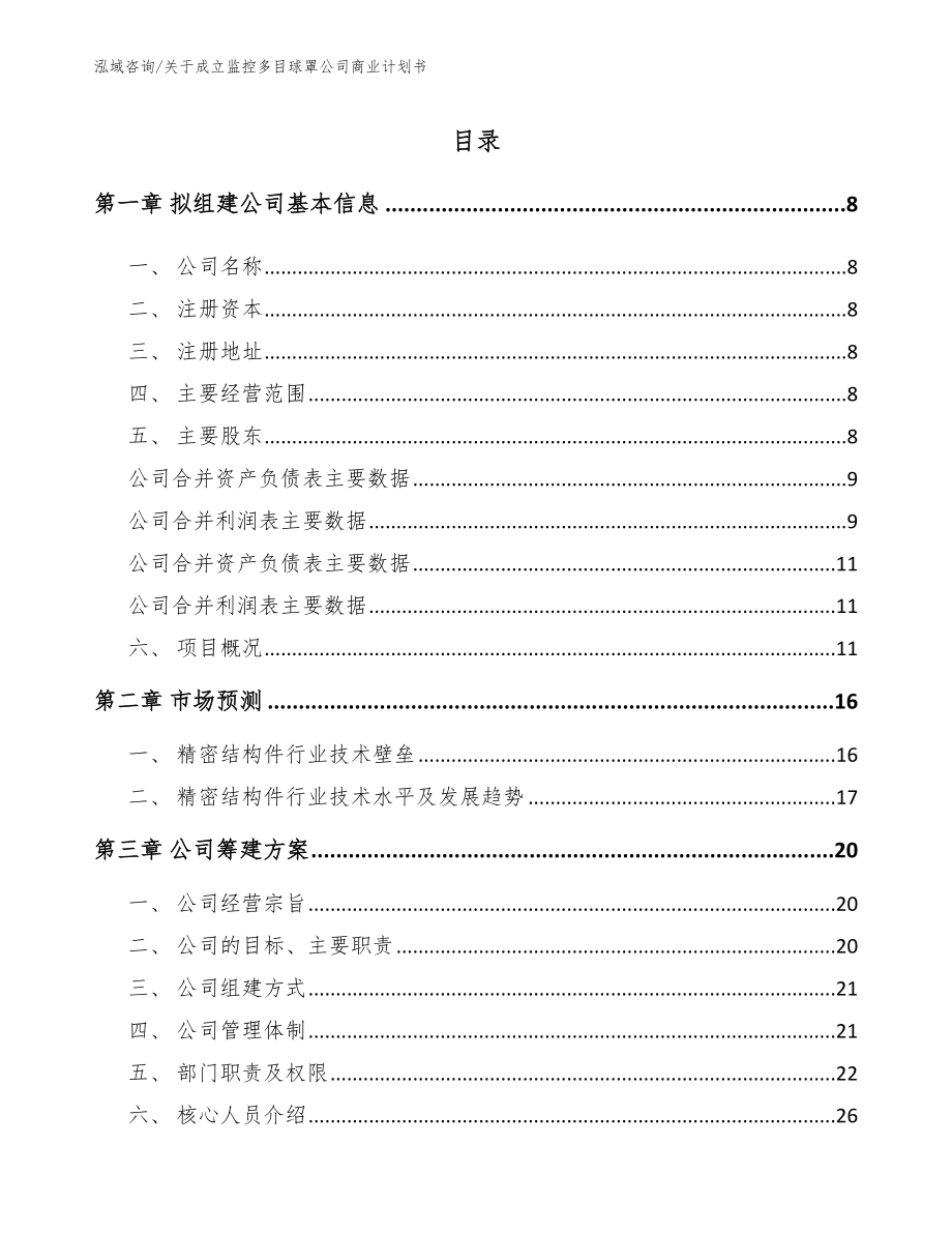 关于成立监控多目球罩公司商业计划书【模板范本】_第2页