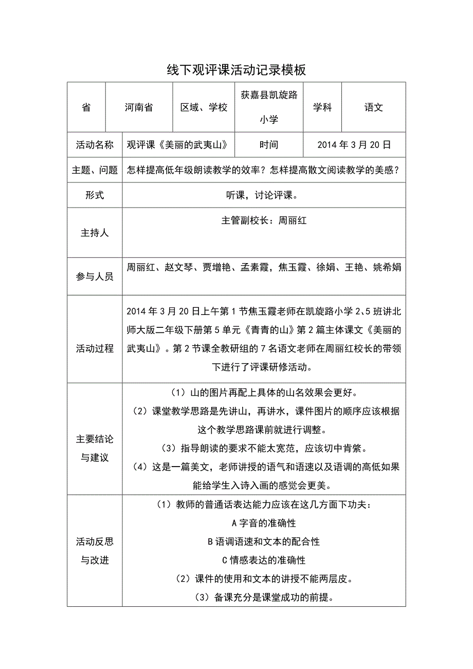 线下活动记录模版(河南省获嘉县凯旋路小学徐娟)_第1页