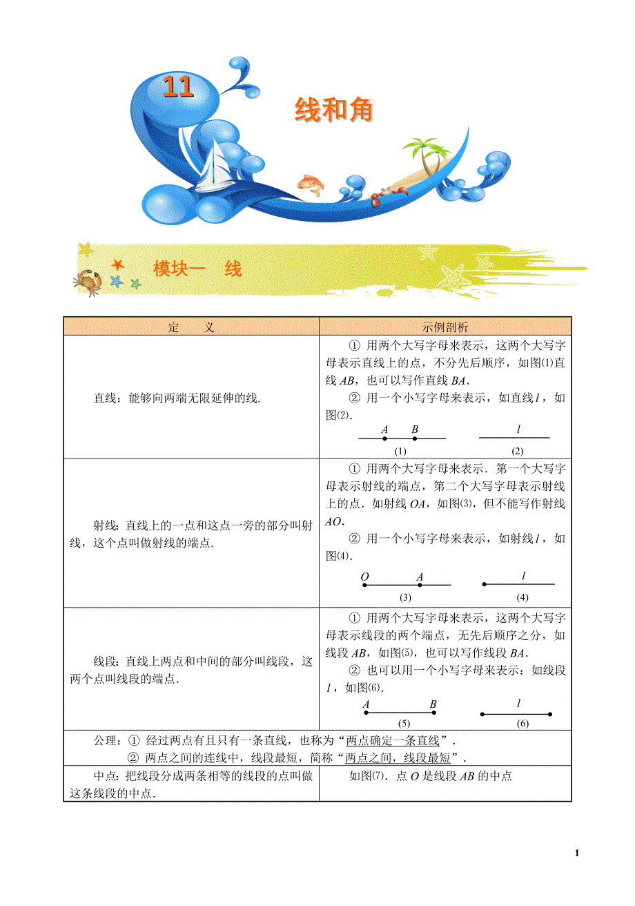 初一数学暑假讲义 第11讲.线和角.教师版.doc_第1页