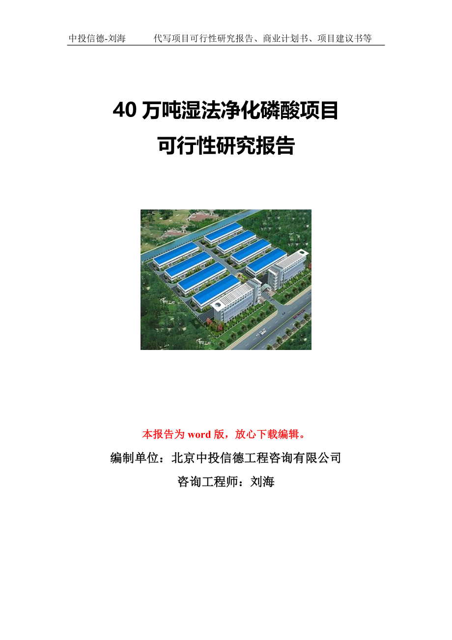 40万吨湿法净化磷酸项目可行性研究报告写作模板立项备案文件_第1页