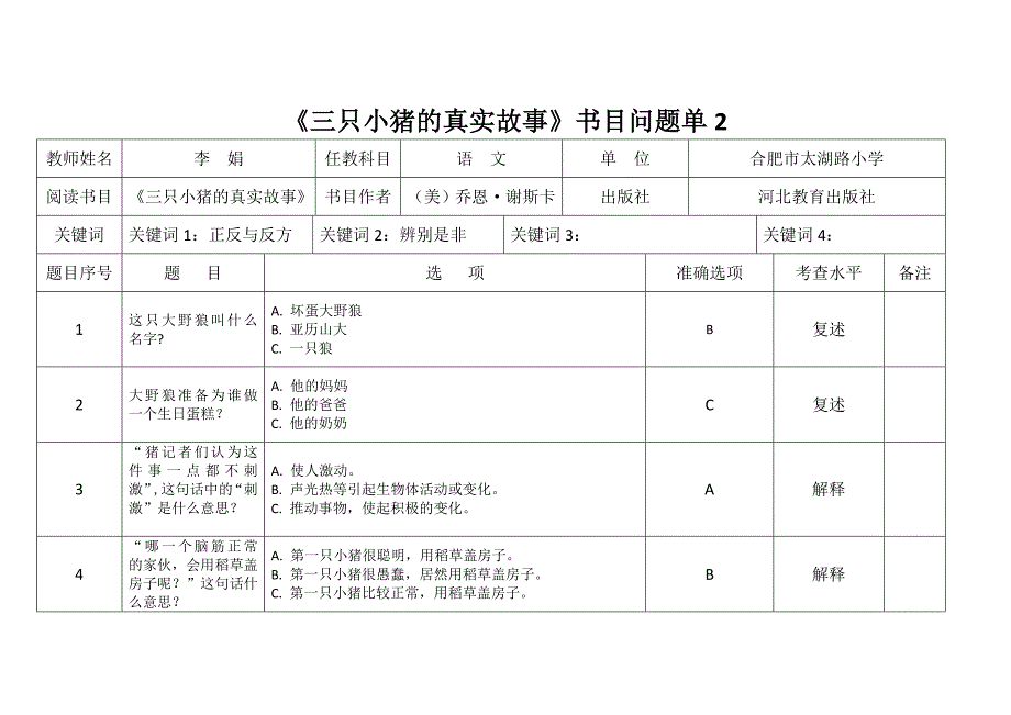 太湖路小学《三只小猪的真实故事》问题单_第3页