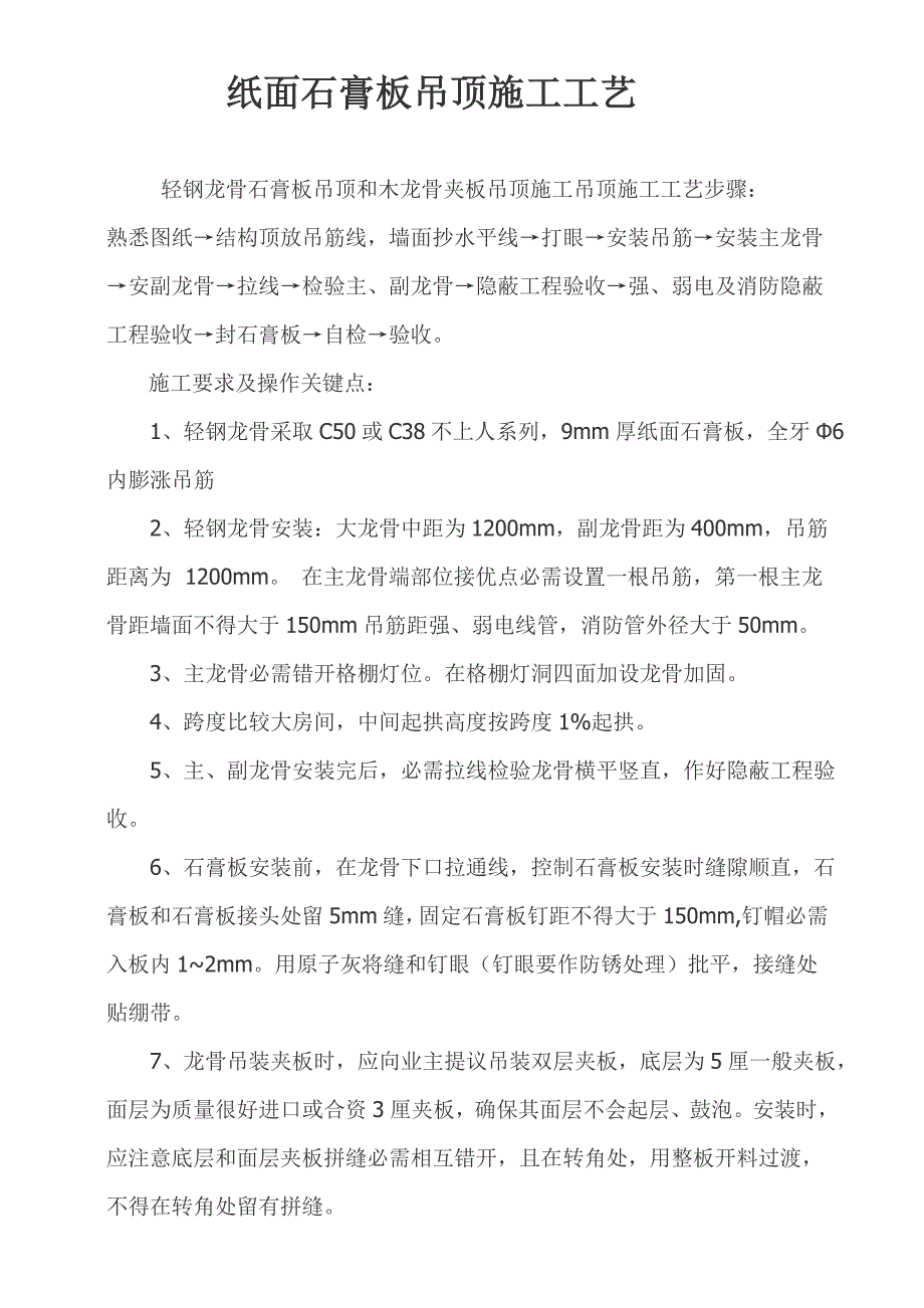 纸面石膏板吊顶综合项目施工基本工艺.doc_第1页