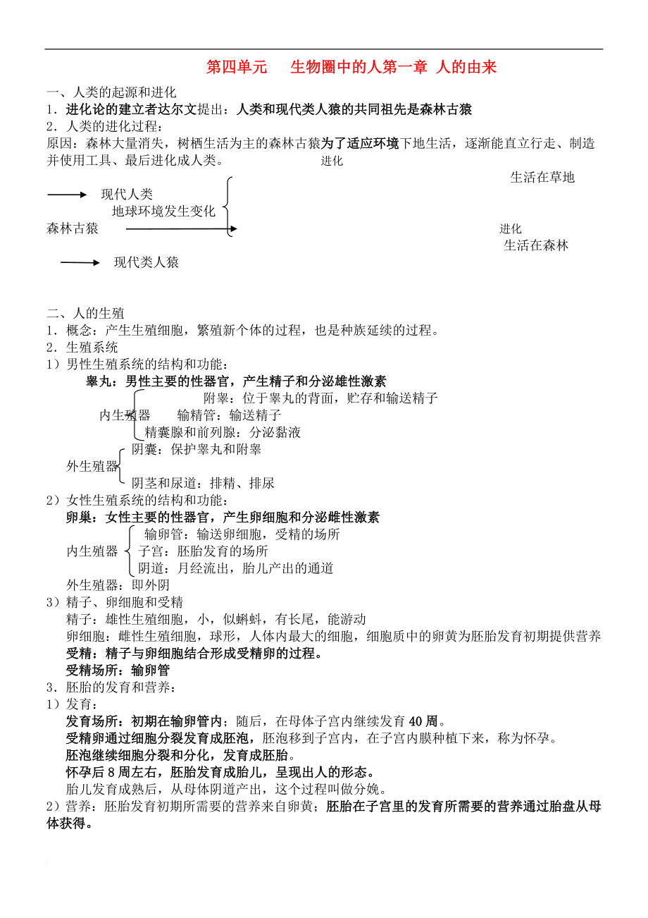 七年级生物下册 第四单元生物圈中的人知识点 人教新课标版_第1页