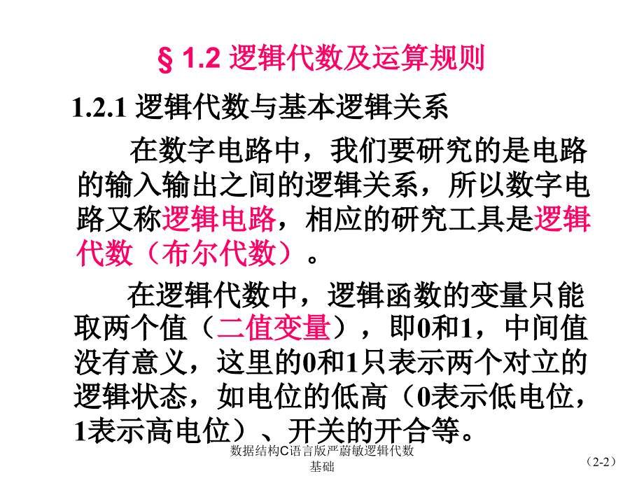 数据结构C语言版严蔚敏逻辑代数基础课件_第2页