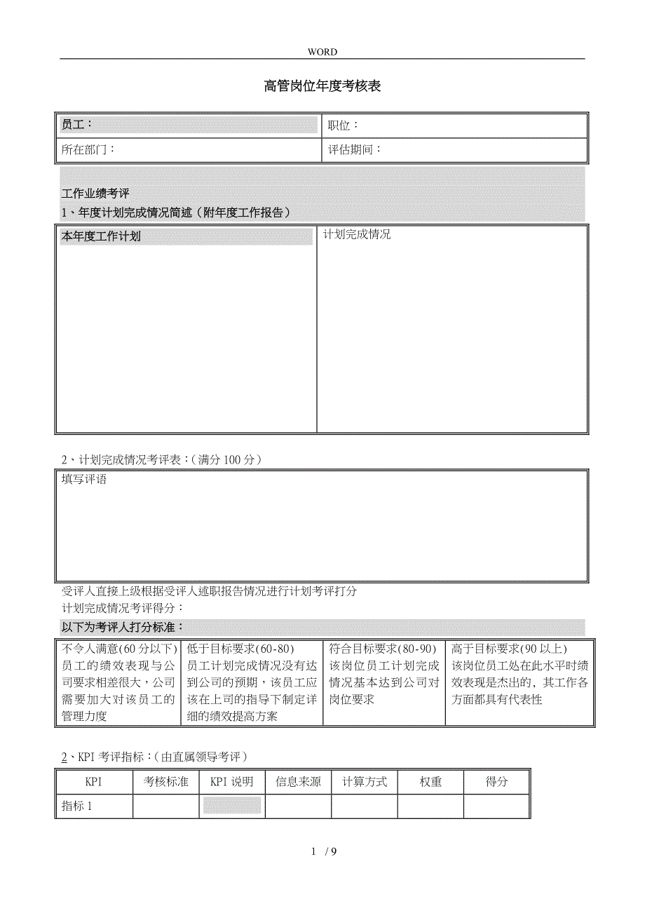 岗位考核表说明手册17_第1页